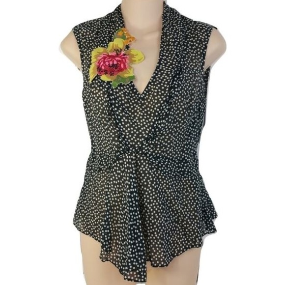 Anthropologie Tops - ANTHROPOLOGIE ODILLE BLACK WHITE DOT FLORAL PEPLUM TANK SHELL BLOUSE 2